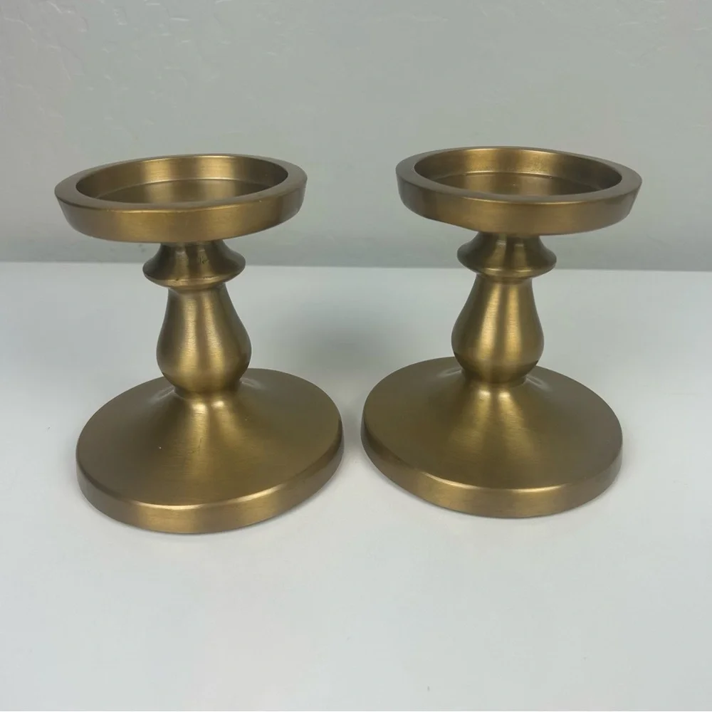 Ikea set of two gold pillar candle holders 5.5 inches